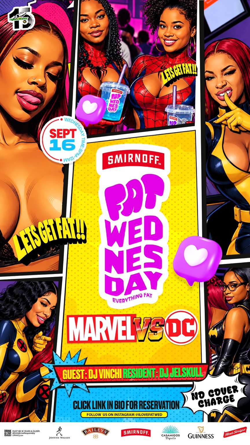 Fat Wednesdays Marvel vs DC flyer for Wednesday September 16